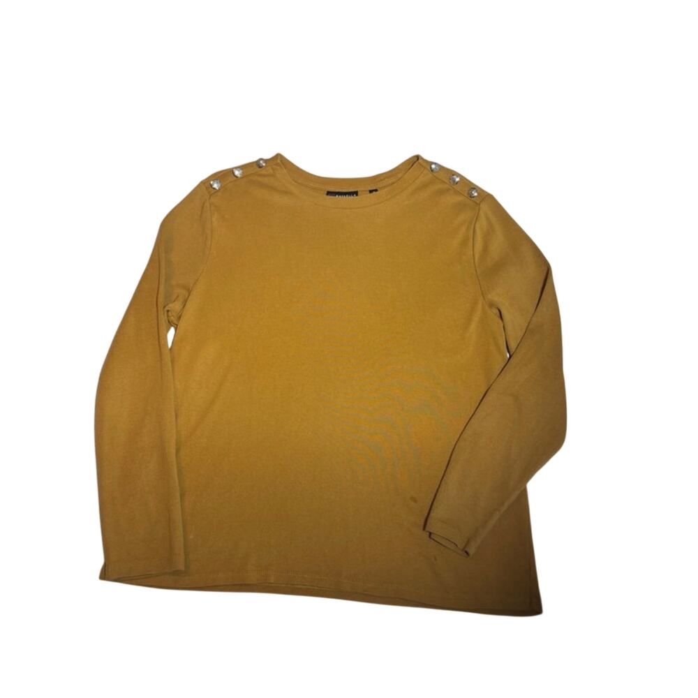 Women's Crewneck Sweater Blouse with Gold buttons on Shoulders
